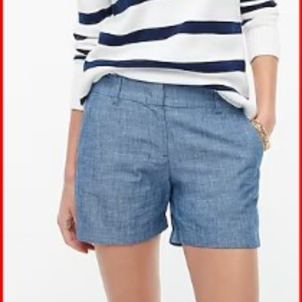 J.Crew Women's 10 Blue Casual Cotton Blue 5" Classic Chambray Shorts